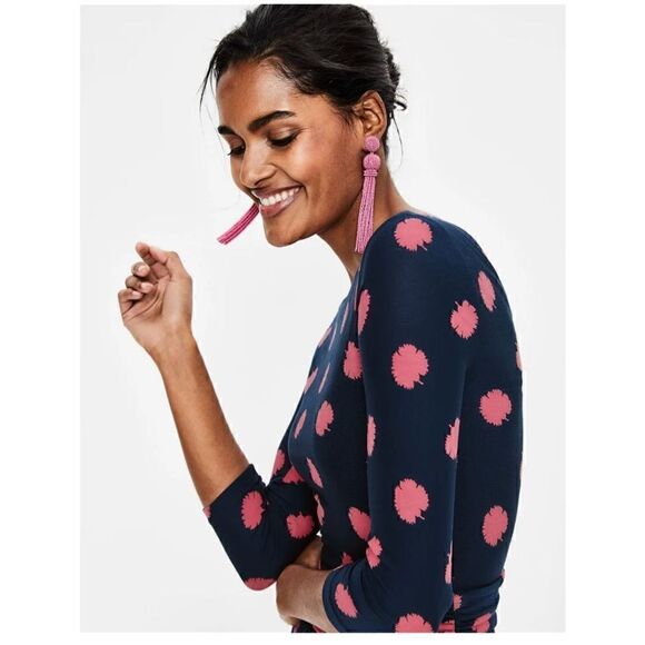 Boden Maisie Matte Navy and Pink All Over Floral Jersey Handkerchief Hem Midi Dr - Picture 12 of 13